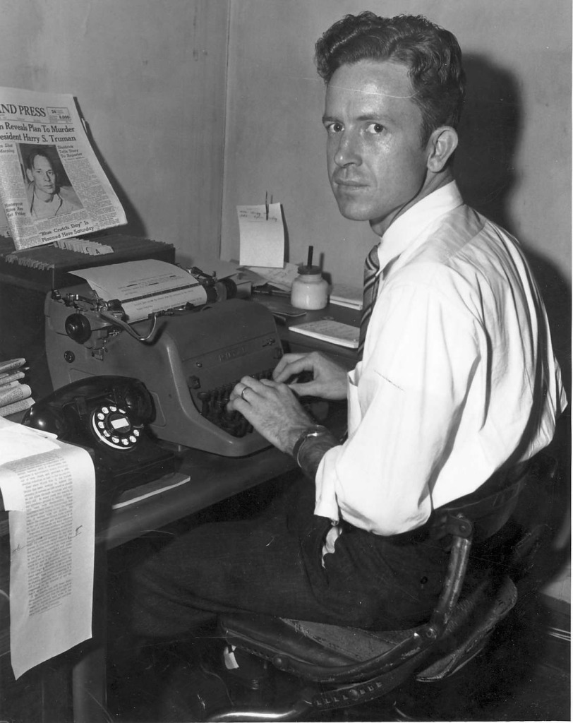 Journalist and author Fred Morgan at his desk at the Stanly News and Press.      